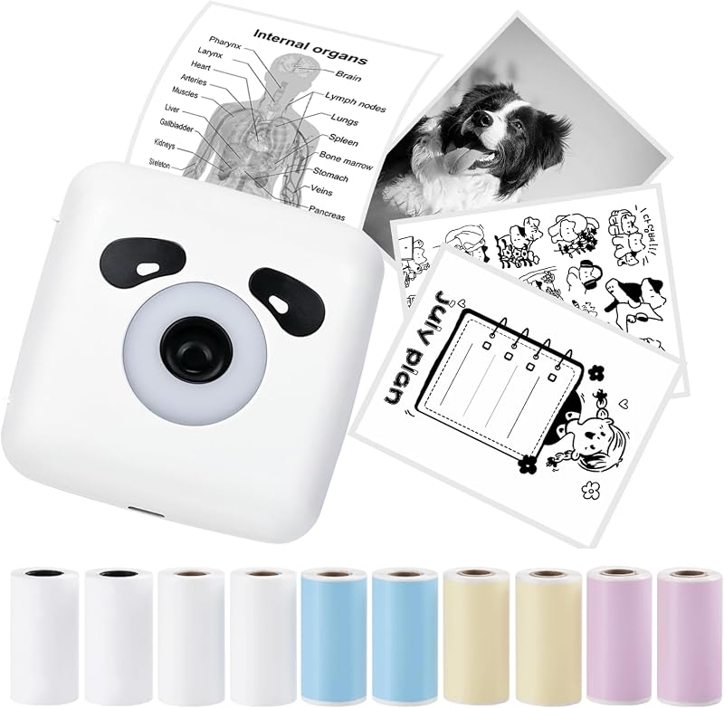 vretti Bluetooth Sticker Printer 300Dpi Portable Mini w/ 10 Rolls Paper iOS