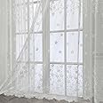 WINYY Romantic White Floral Sheer Curtain for Bedroom Kitchen Dining Room Decorative Curtain Embroidered Voile Curtain Rod Pocket Top Window Drape 1 Panel (39 Inch Wide, 63 Inch Long)