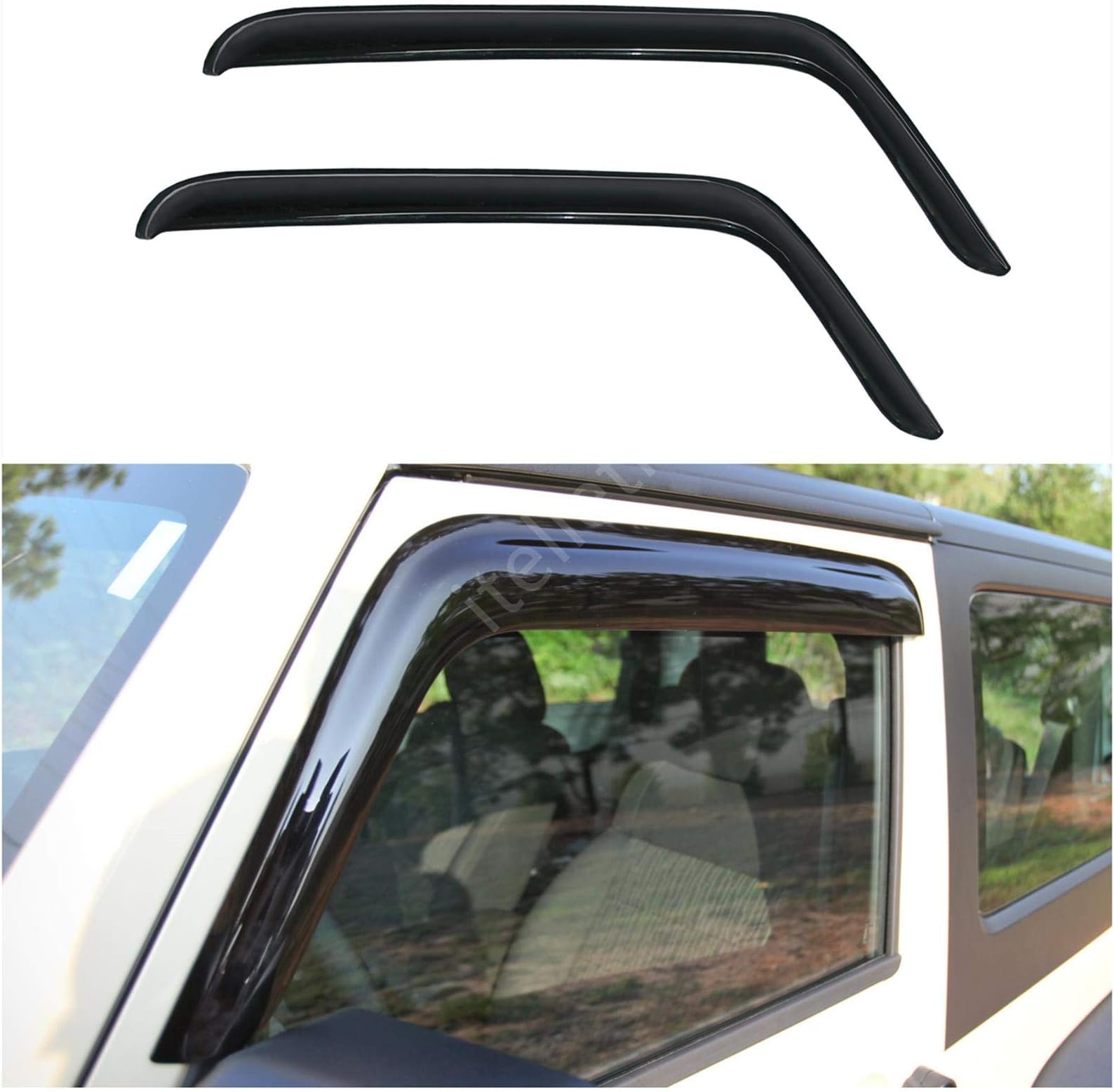 itelleti 2pcs Outside Mount Front Doors Dark Smoke Sun/Rain Guard Tape-On Auto Window Visors For 07-18 Jeep Wrangler JK 2-Door