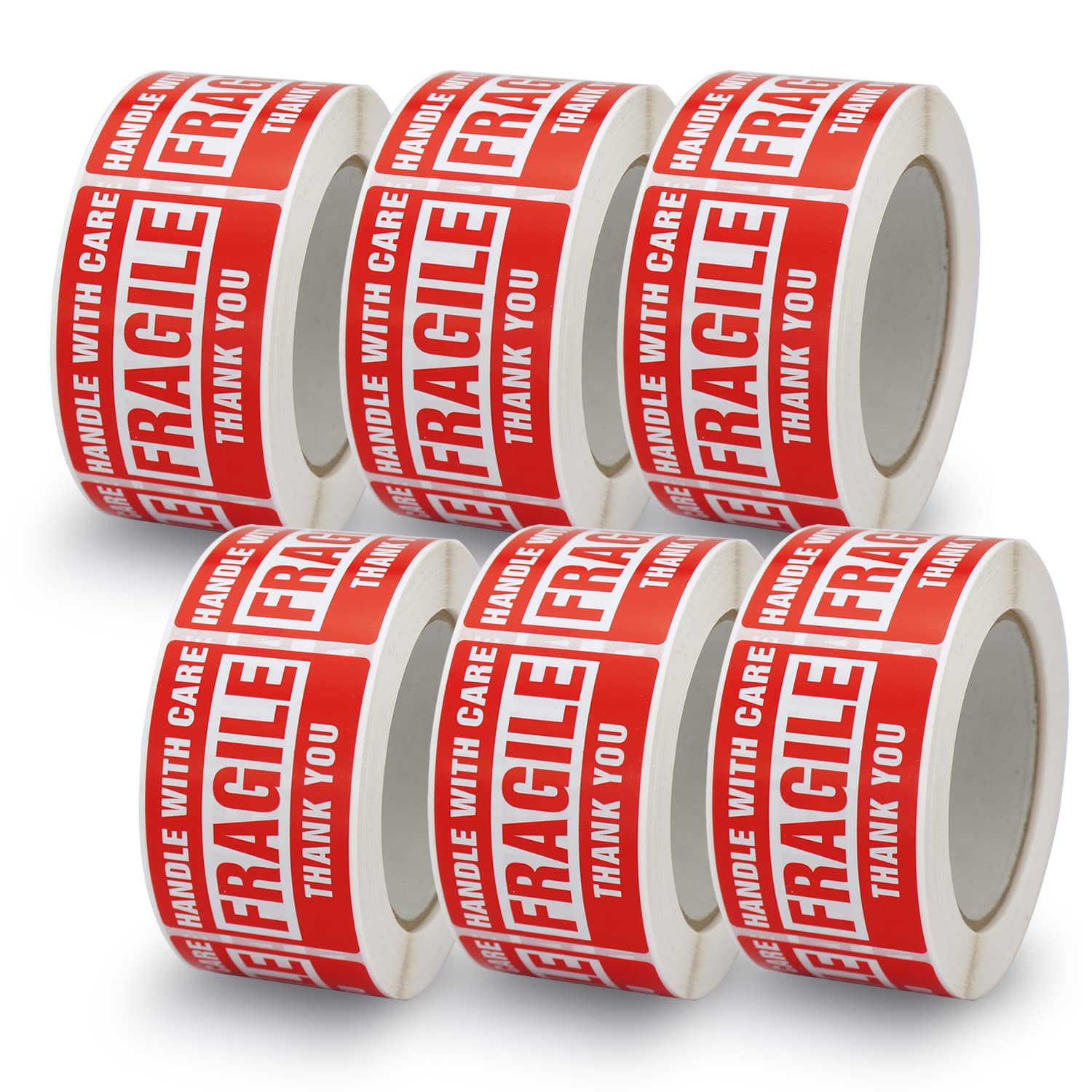 BETCKEY - Red Warning Shipping Labels/Stickers, Handle with Care Fragile Thank You, 50mm x 75mm, 6 Rolls/3000 Labels