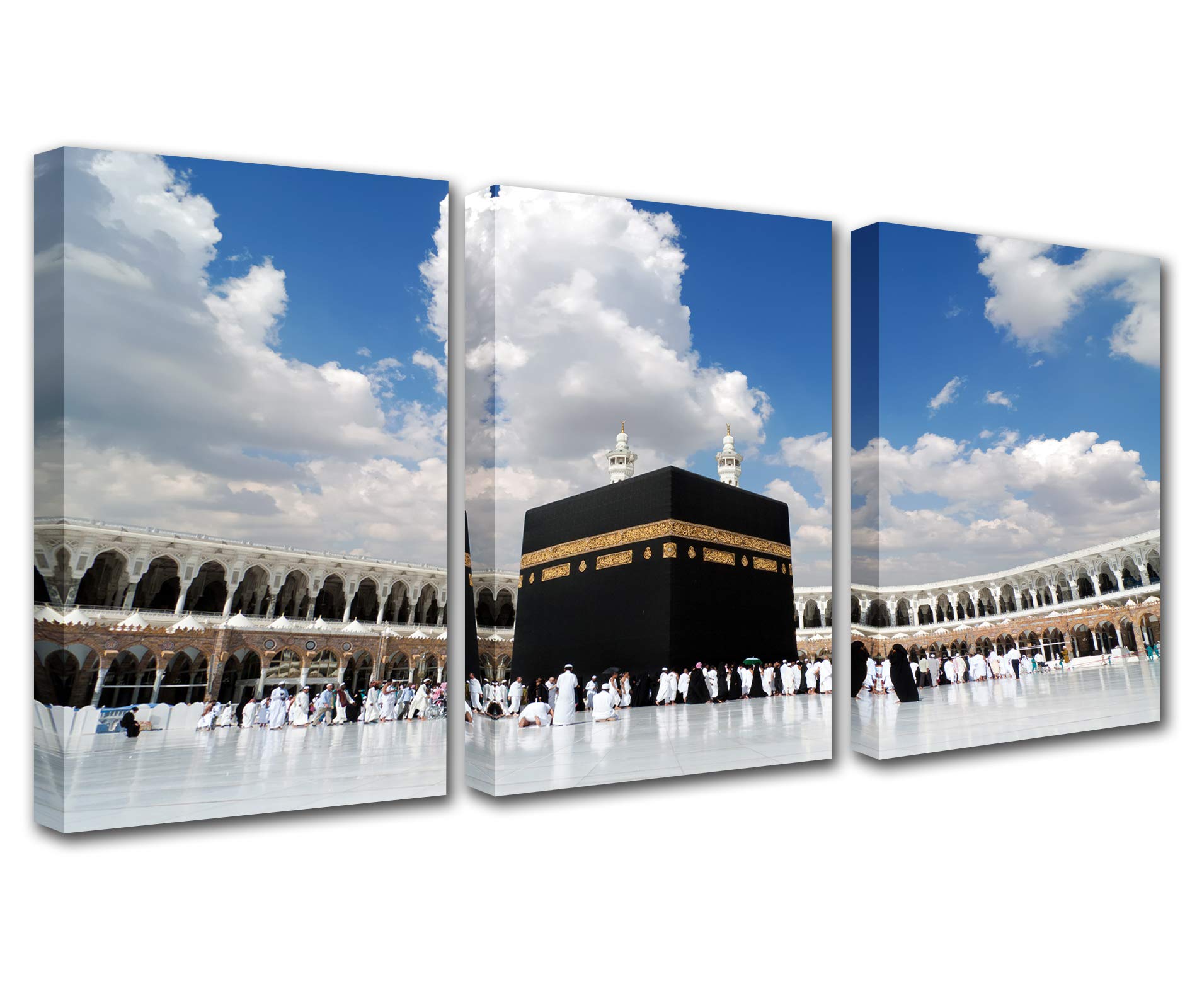 Walarky Islamic Wall Decor Canvas Wall Art for Living Room Kaaba in Masjid Al Haram in Mecca Saudi Arabia Muslim Canvas Art Picture Print Framed Home Decor HD Prints 48x24 Inch — image 1
