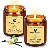 Fissiworx Vanilla Scented Candle Set 2 Pack, Candle for Home Scented, Odor Eliminating, Stress Relief, total15oz, 110 Hours Long Lasting Candles, Soy Candle Gift Set for Women