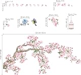 decalmile Cherry Blossom Tree Wall Decals Pink Flowers Birds 2 Sheets 30x90cm view 4
