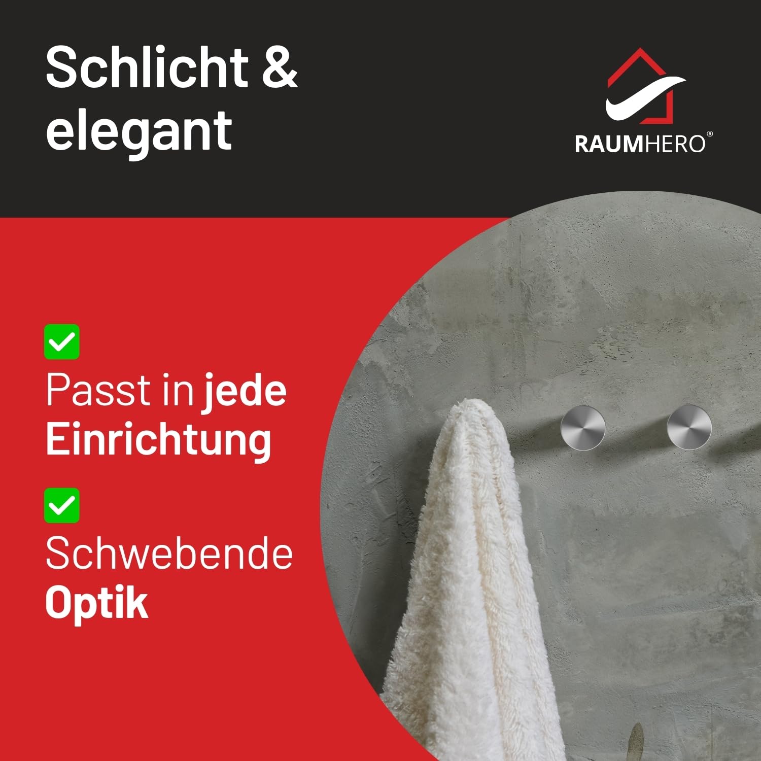 Raumhero Kleiderhaken (4 Stk.) - Garderobenhaken Edelstahl, Handtuchhaken zum Bohren - 100% Made in Germany (Tragkraft bis zu 30 kg) - Extrem vielseitig (inkl. Schrauben, Dübel & Anleitung) 6