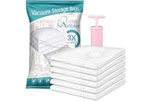 AirBaker 6 Jumbo Vacuum Storage Bags, Space Saver Bags for Comforters Blankets Clothes Pillows Travel Vacuum Storage Seal Bags Hand Pump Included