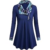 VALOLIA Women's Casual Swing Sweatshirt Long Sleeve Zipper Lapel Fashion Pullover Tunic