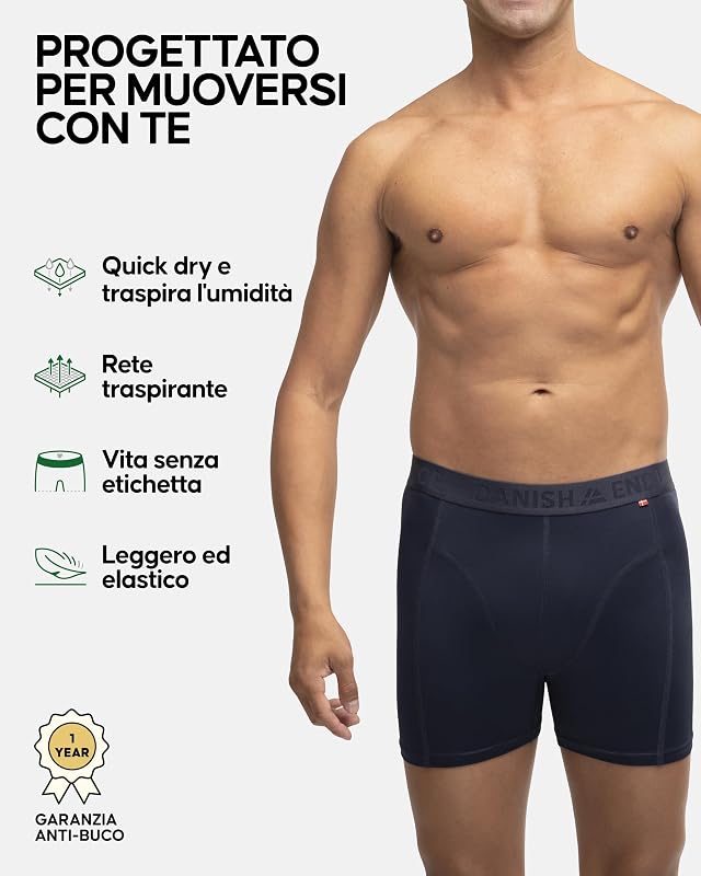 Boxer Uomo Sportivi, 3 Paia, Blu, M