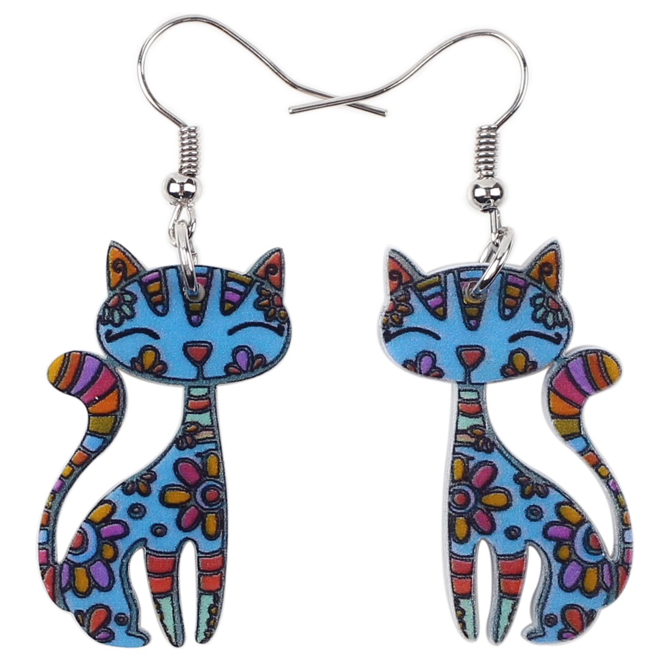 BONSNY Cat Charm Jewellery Acrylic Kitten Charm Drop Dangle Pattern Pet Tag Statement Earrings Women and Girls