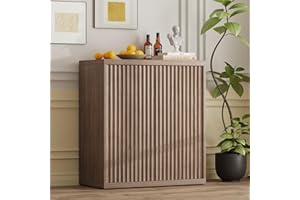 Airynee Sideboard Buffet Cabinet, Fluted Sideboard with Adjustable Shelves, Modern Credenza Storage Cabinet with Pop-up Doors, Wood Buffet Cabinets with Storage for Kitchen Entryway Living Room