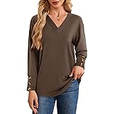 YOKGO Women's Long Sleeve Shirts Spring Tunic Outfits 2026 Oversized V Neck Blouses Work Tops Business Basic Casual Tees