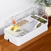 Clioran Turtle Tank Kit with Lid for Baby &amp; Small Aquatic Turtles Medium | 6.63 Gal Red-Eared Slider Starter Habitat with Bottom Drain,Water Filter,UVB Basking Light,Rain Shower Arm &amp; Anti-Escape