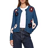 ZOCPEONY Cardigan Sweaters for Women Cropped Button Down Sweater Long Sleeve Crew Neck Knit Floral Print Outwear