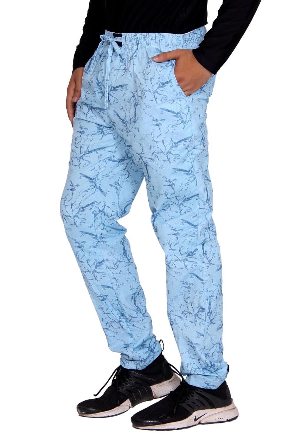 flamboyant men's skyblue printed cotton pyjama