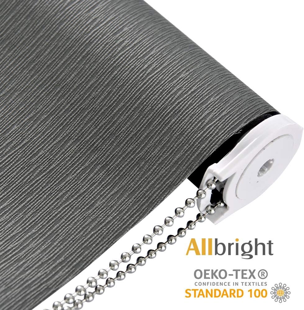 ALLBRIGHT Blackout Window Roller Shades, Striped Jacquard Thermal Insulated and UV Protection Gray Blackout Blinds, Easy Installation for Home and Office (35 x 72 inches, Slate Grey)