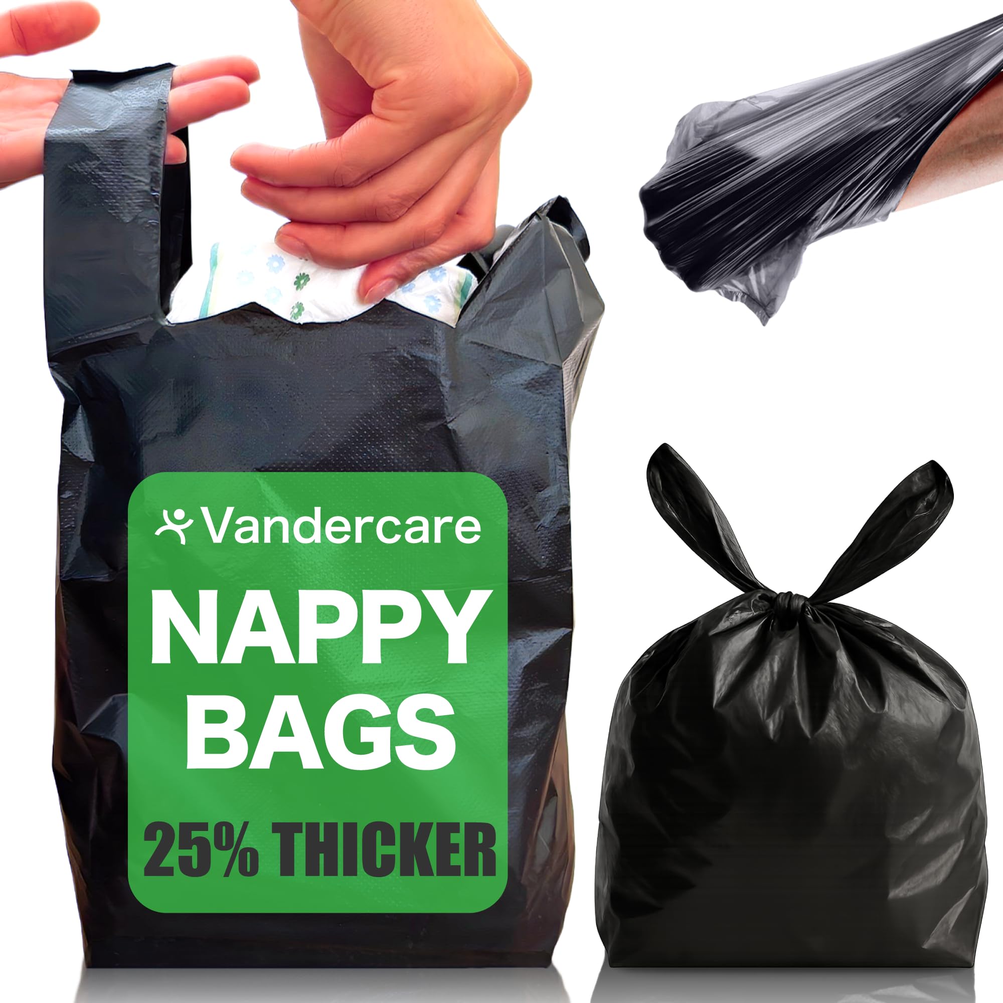 Adult Nappy Bags | 400 Pack | Sanitary Disposable Sacks for Large Incontinence Pads | 25% Thicker | Easy Tie Handles | Bag Extra Strong Thick | Fragrance Free Odourless Discrete