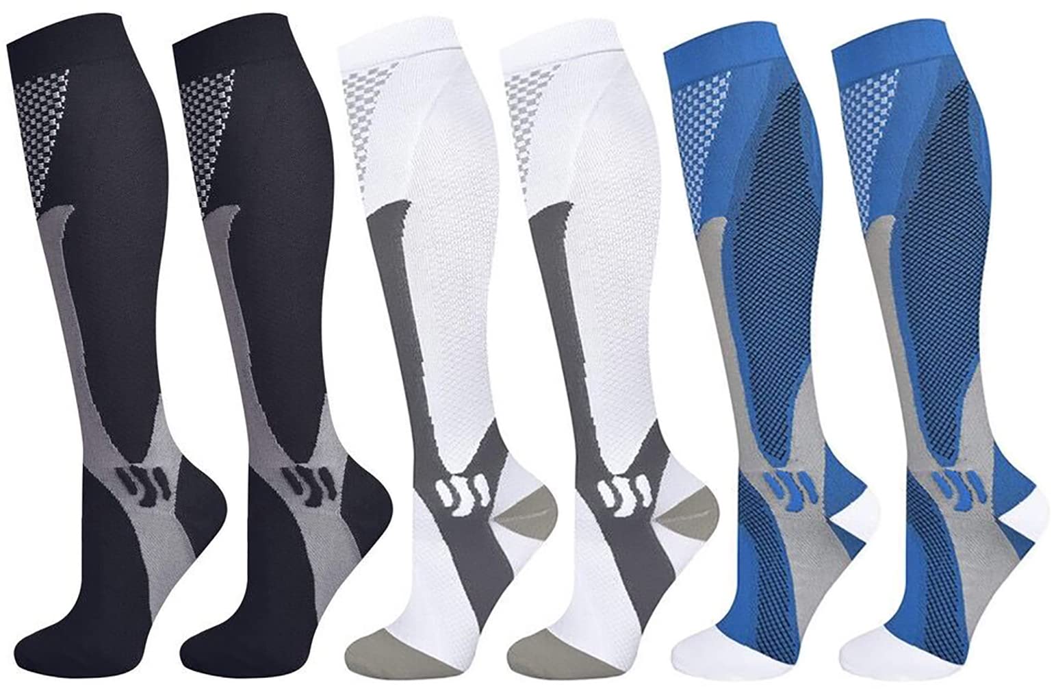 3 Pairs Compression Socks for Men & Women 20-30 mmHg Medical Graduated Compression Stockings for Sports Running Plantar Fasciitis Nurses Shin Splints Diabetic XXL