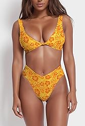 geluboao Yellow Floral High Cut Bikini Set