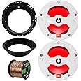 JBL 6.5" 2-Way 225W Peak Power Marine Audio Multi-Element White Speakers w/Multicolor RGB LED Lighting (Pair) with Mounting Rings for Select HD Motorcycles (1998-2013), 50 ft 16 Gauge Speaker Wire
