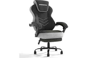EIZIMZVU Gaming/Office Chairs for Adults, Adjustable Headrests PC Video Game Chair with Lumbar Support, Adjustable Swivel Computer Chair with Footrest-Fabric(Black)