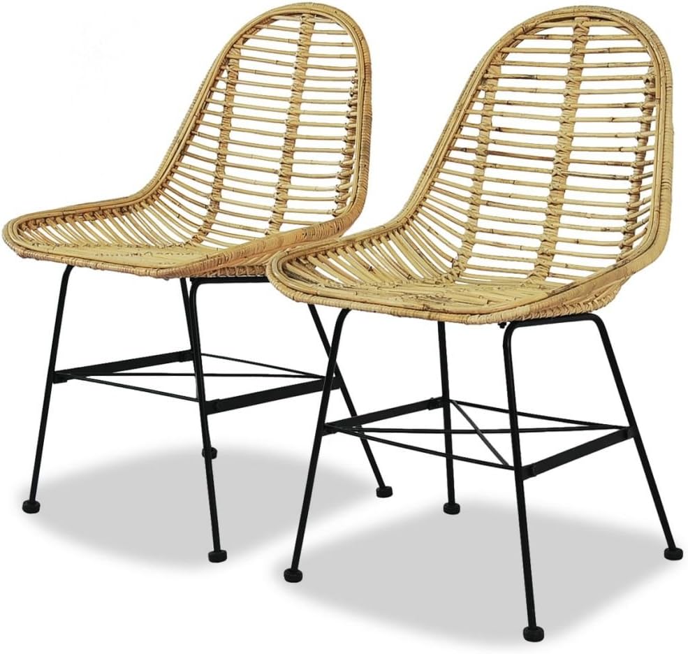 vidaXL 2X Dining Chair Natural Rattan Wicker Colonial Rustic Kitchen Home Seat