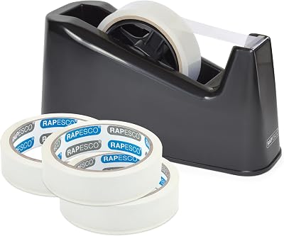 Rapesco 1639 500 Heavy Duty Tape Dispenser with 4 Clear Tape Rolls