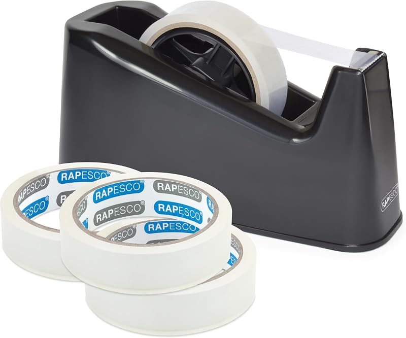 Rapesco 1639 500 Heavy Duty Tape Dispenser with 4 Clear Tape Rolls