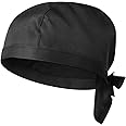 DOITOOL Chef Hat Womens Cooking Hats, 1Pcs Elastic Back Skull Cap Chef Hat with Ties, Unisex Adjustable Kitchen Cooking Chef Cap for Men Women for Kitchen Cooking Service and Other Work (Black)