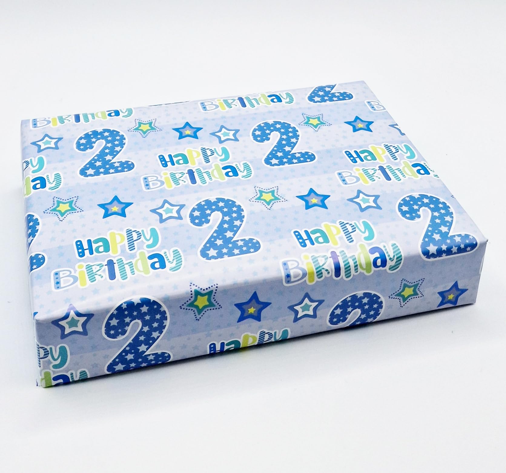 4 Sheets + 4 Gift Tags 2nd Birthday Boy Blue Wrapping Paper Age 2 Cute Birthday Giftwrap Blue (PA)