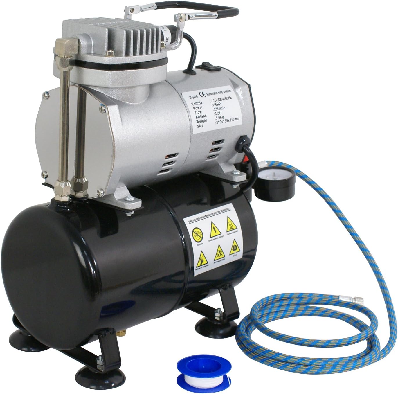 ZENY Pro 1/5 HP Airbrush Air Compressor Airbrushing Kit w/ 3L Tank and 6FT Hose Multipurpose for Spraying Cake Decorating Tattoo Nail Craft Painting: Arts, Crafts & Sewing