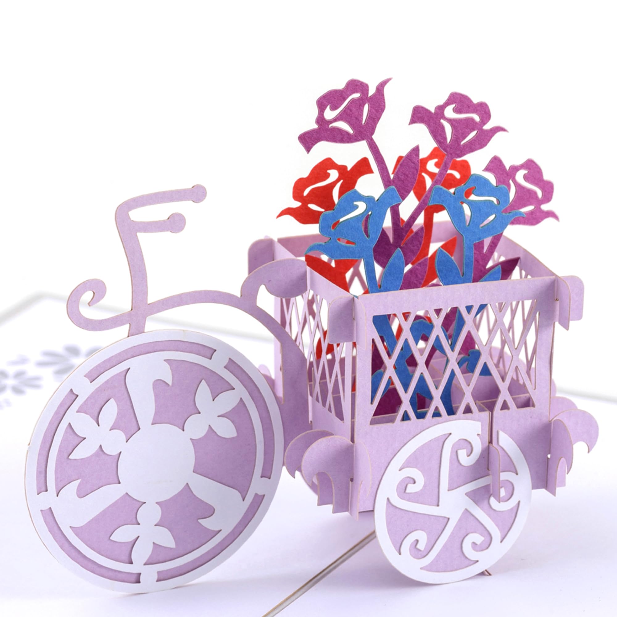 HAPPY GIFTERS Bicycle Flower Pop Up Card - Appreciation Gifts 3D Greeting Pop Out Surprise - Handmade Large Gift Cards for All Occasions - Unisex Pop-up Present with Envelope Included