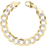 Nuragold 14k Real Yellow Gold Solid Cuban Curb Link 12.5mm Diamond Cut Pave Chain Bracelet (8"-9") Two Tone Italian Jewelry for Men