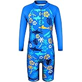 TFJH E Boys Long Sleeve Swimsuits Rash Guard Swimwear 50+ UV Zip One-Piece