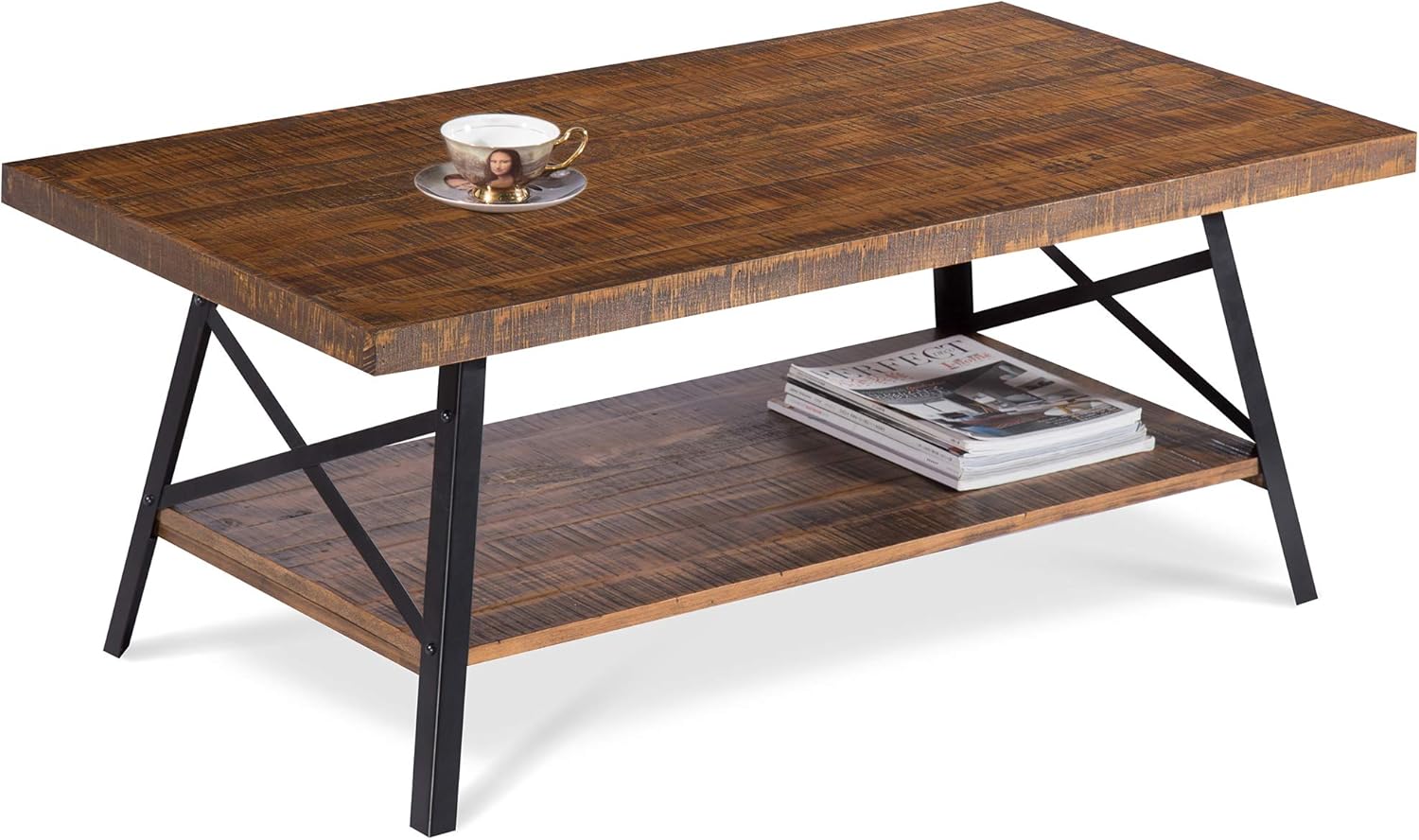 Olee Sleep 46" Cocktail Wood & Metal Legs Coffee Table, Rustic Brown: Furniture & Decor