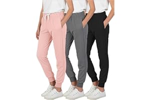 Real Essentials 3 Pack: Girls' Lounge Joggers Soft Athletic Performance Casual Sweatpants (Ages 7-16)