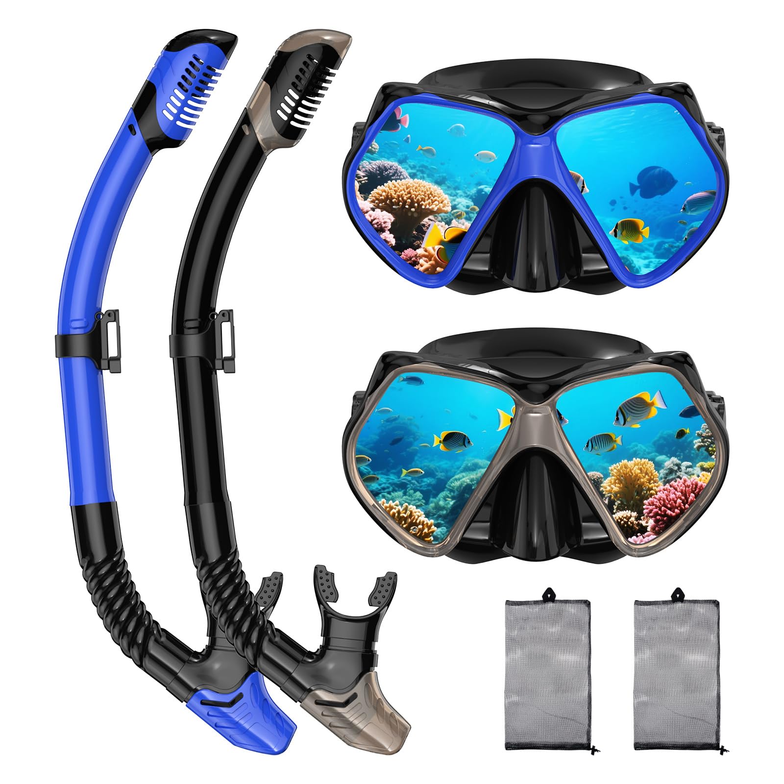 Photo 1 of 2 Pack Snorkeling Gear for Adults, Dry Snorkel, Mask Set Adult, Diving Scuba Mask, Scuba Gear, Swimming Goggles with Nose Cover, Swim Freediving Tempered Glass Panoramic View Travel Packages