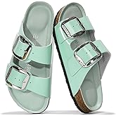 Project Cloud 100% Genuine Leather Flat Sandals for Women 2026 Comfortable Beach Essentials Womens Sandals Memory Foam Vacation Essentials Slides for Women Footwear (Santorini, AQUA, 7.5)