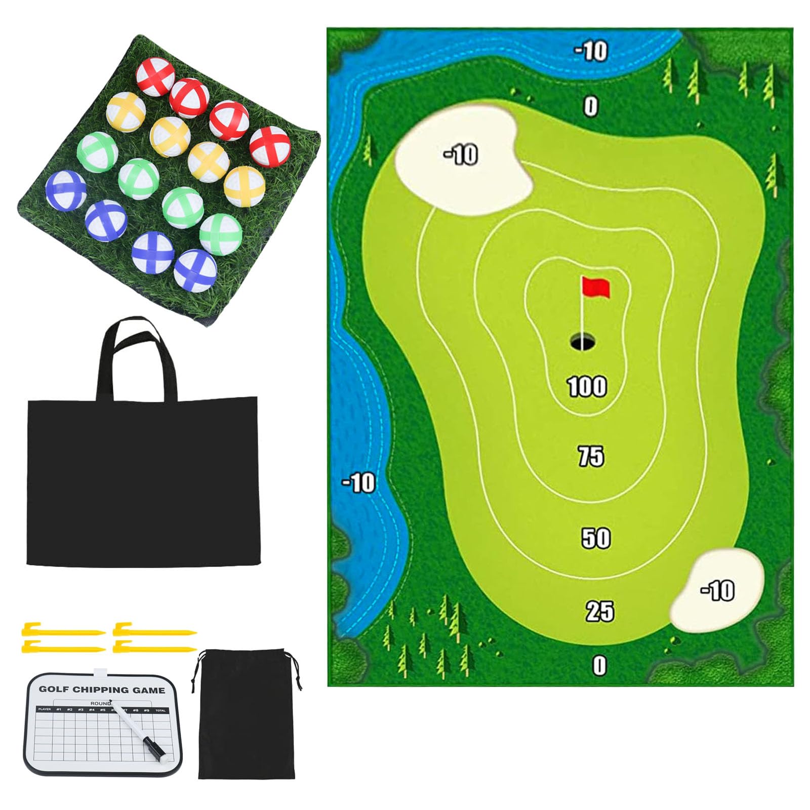 Golf Game Set - Golf Chipping Game Indoor Outdoor Golf Training Aids for Adults Family Kids Golf Mat Balls Practice for Garden
