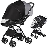 bemece 2-in-1 Stroller Mosquito Net with UPF 50+ Sun Shade | bemece Universal Baby Stroller Bug Net with Adjustable UPF 50+ Sunshade, Two-Way Zippers and Travel Storage Bag