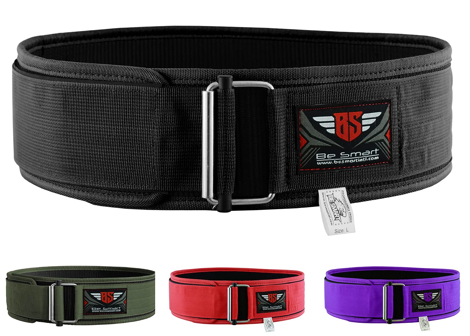 BeSmart Weight Lifting Belt Deadlift Powerlifting belts Self-Locking Double Padded Polyester Back & Core Support CrossFit Weightlifting Equipment for Gym Training Men & Women (Large, Black)