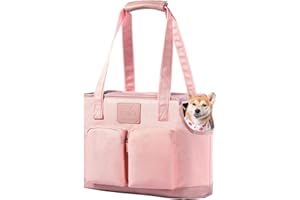 Johomviin Dog Carrier Purse, Foldable Waterproof Premium PU Leather Oxford Cloth Dog Carrier Bag, Pet Travel Tote Bag with Pockets for Cat and Small Dog (Pink)