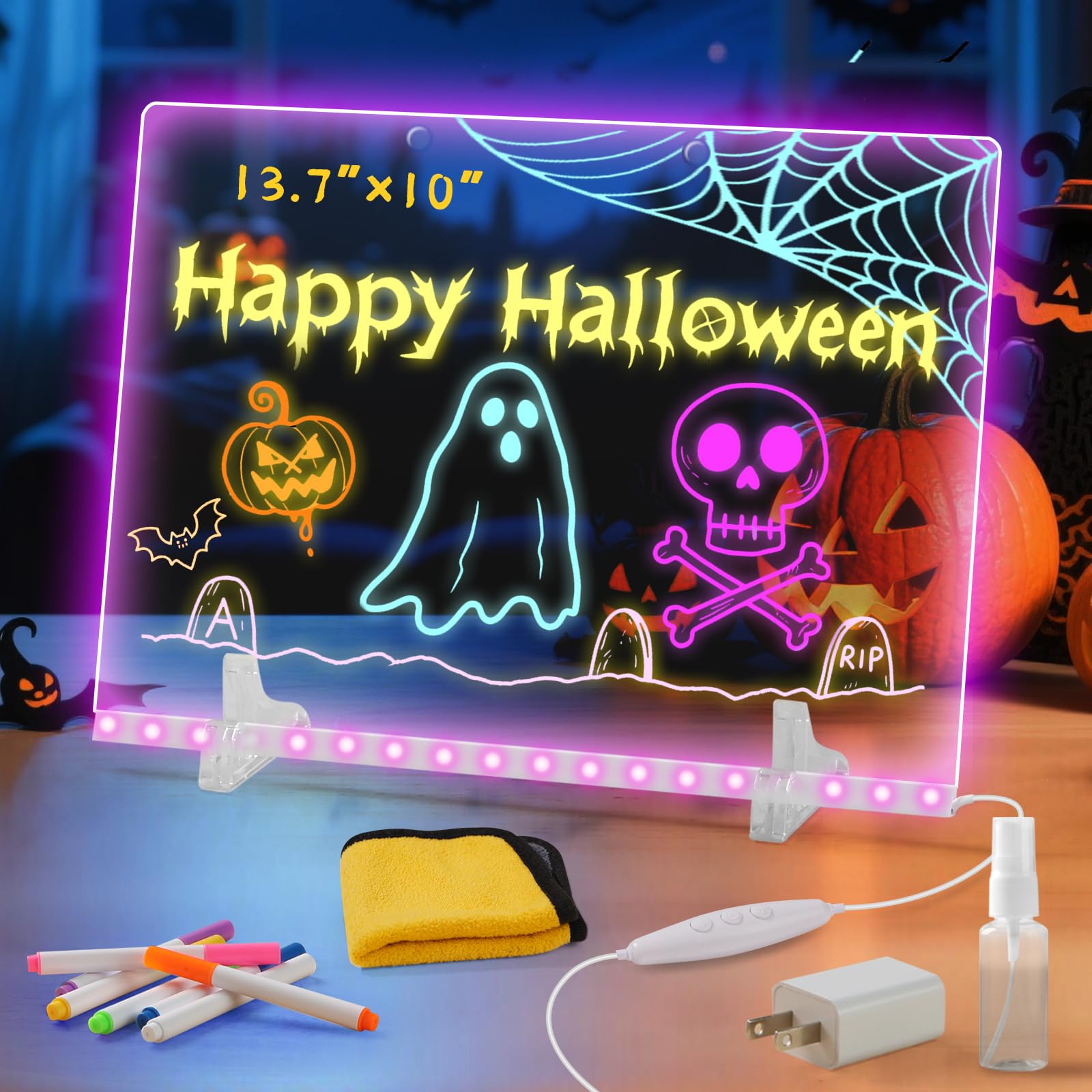 Message board with a colorful glowing border and text