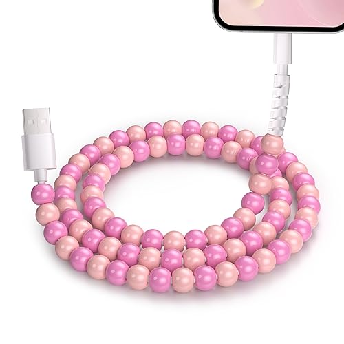 Vunake for iPhone Charger Cable 1M 60W Pink Cute Beaded USB to Phone Charger Cable for Girls High-Speed Fast Charging Cables for iPhone 14 13 12 11 Pro Max XS XR X 8 7 6 Plus 5 SE, iPad,Pink