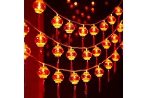 20ft Chinese Mini Lantern String Lights with Tassles 40 LED Red Hanging Lanterns for Traditional Chinese New Year Spring Fest