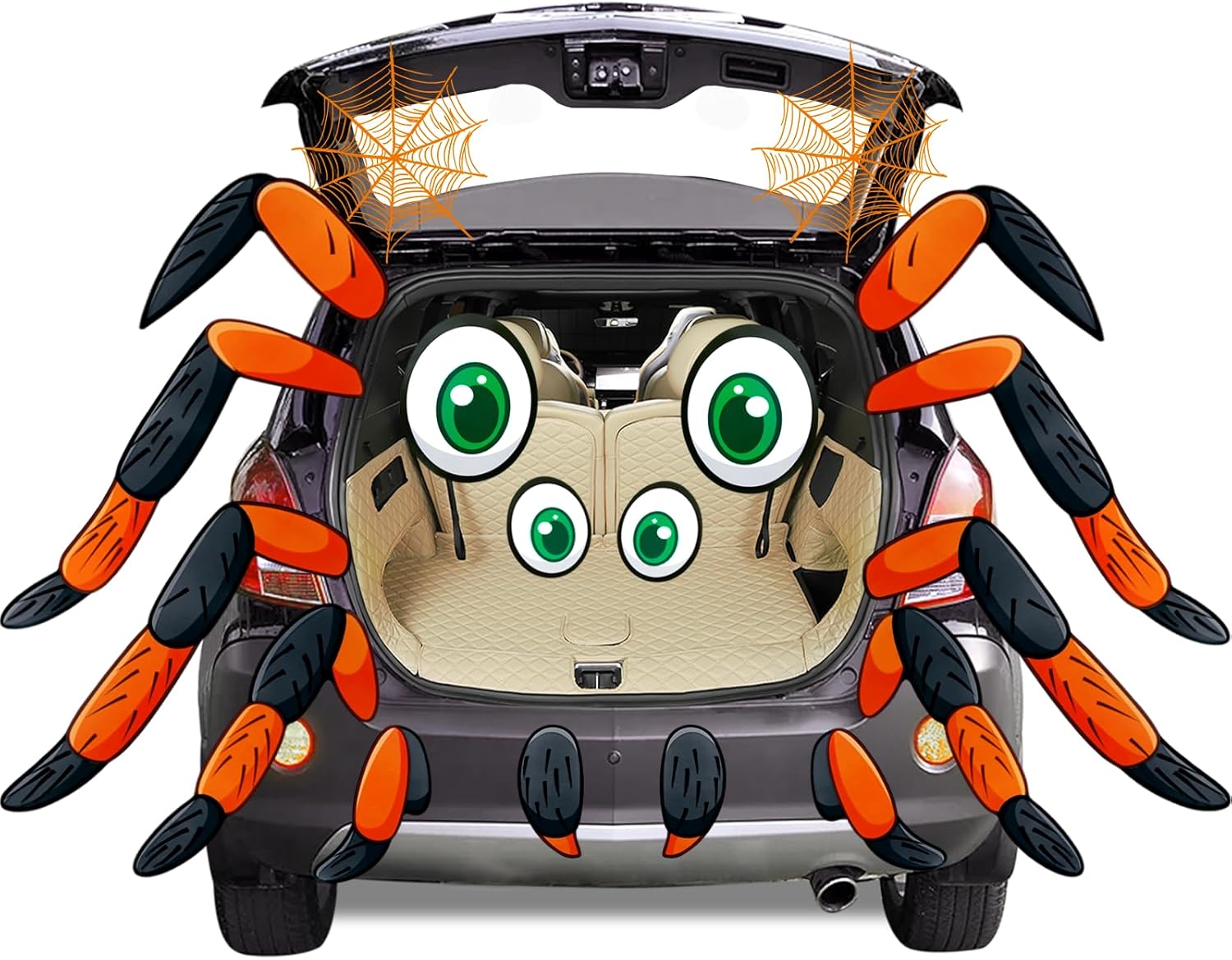 Garage Door Decorations - Halloween Spider Face Garage Door Car Decorations, Trunk or Treat Car Decorations Kit, Waterproof PVC Sticker with Eyes Paw Teeth for Halloween Outdoor Outside Garden Wall Home Archway Party Decor