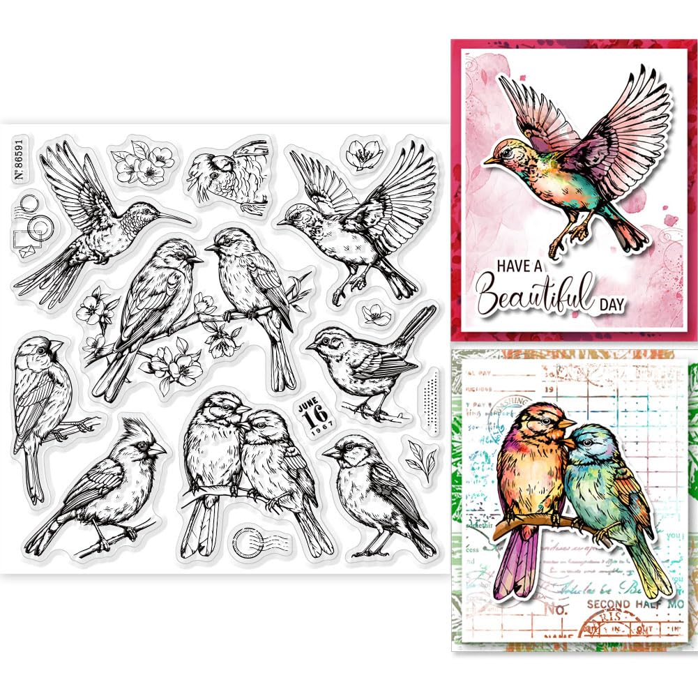 GLOBLELAND Couple Birds Hummingbird Clear Stamps for DIY Scrapbooking Parrot Cardinal Bird Silicone Stamp Seals for Cards Making Photo Album Journal Home Decoration 5.91×5.91inch