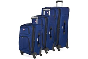SwissGear Sion 3-Piece Set, Softside Expandable Luggage – 21 Inch Carry-On & 25 & 29 Inch Checked Suitcases with 360 Degree Wheels & Retractable Handles – Blue