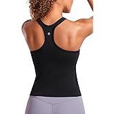 CRZ YOGA Seamless Ribbed Scoop Neck Tank Top for Women - Workout Racerback Padded Athletic Camisole with Built in Bra