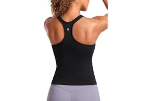 CRZ YOGA Seamless Ribbed Scoop Neck Tank Top for Women - Workout Racerback Padded Athletic Camisole with Built in Bra