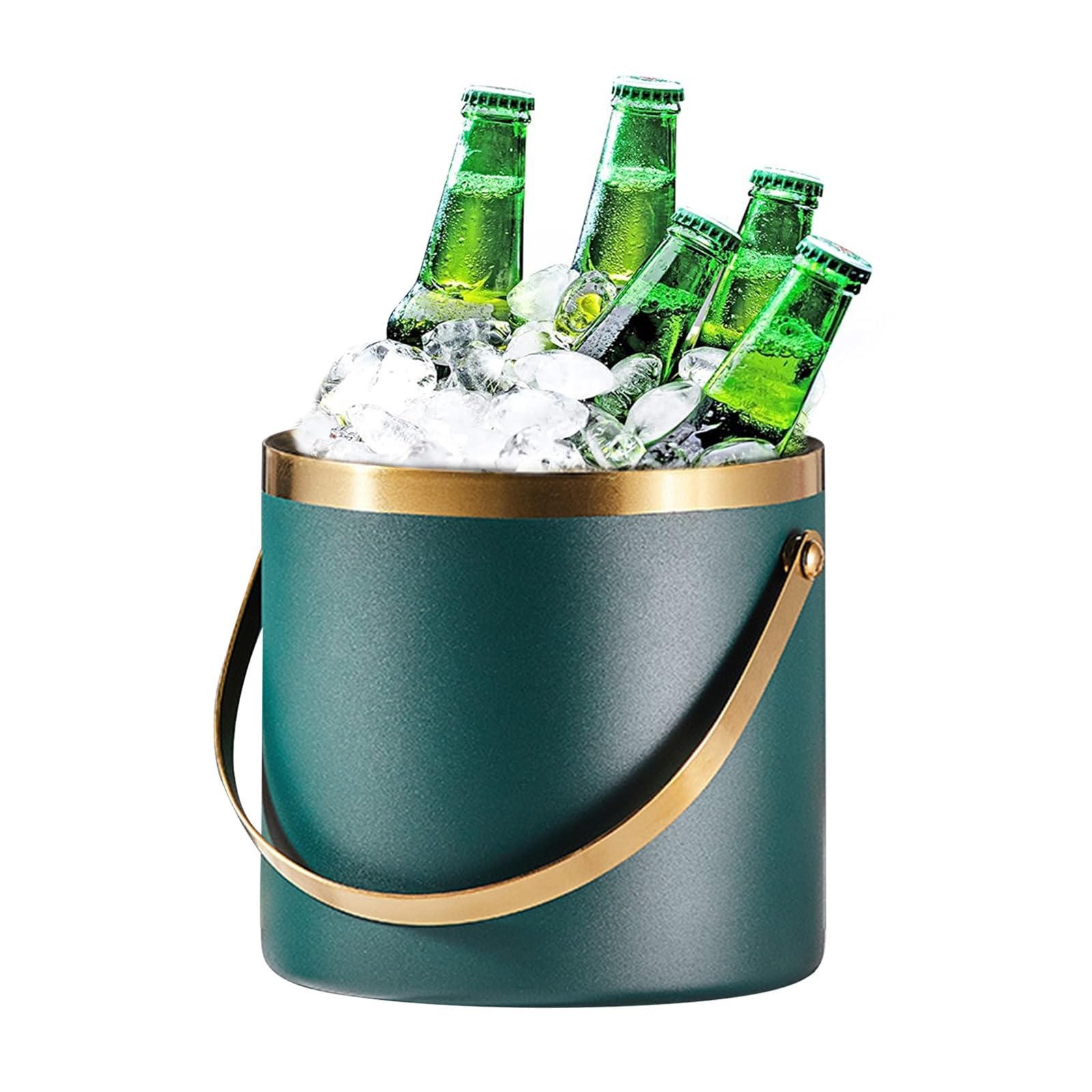 Double Walled Stainless Steel Insulated Ice Bucket with Sealed Lid and Tongs 3L,Keep Ice Frozen Longer,Wine Bucket for Cocktail Bar and Parties,Indoor & Outdoor (Color : Green, Size : 3L)