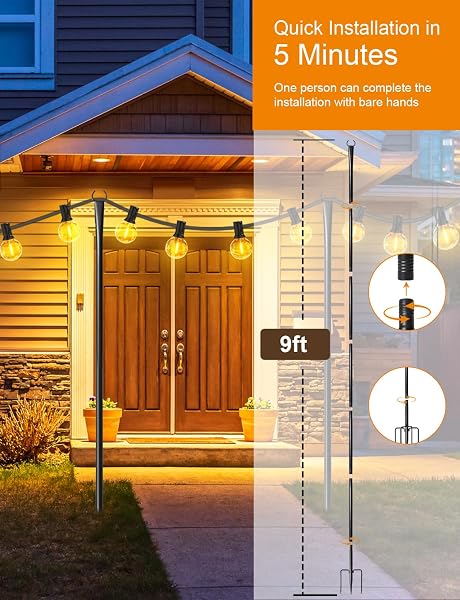 4 PACK STRING LIGHT POLES FOR OUTSIDE, THICKENED METAL CHRISTMAS LIGHTS HANGER POLE OUTDOOR WITH FORK, LIGHTING HANGING POST ACCESSORIES FOR PATIO DECOR GARDEN BACKYARD YARD OUTSIDE DECORATIONS
